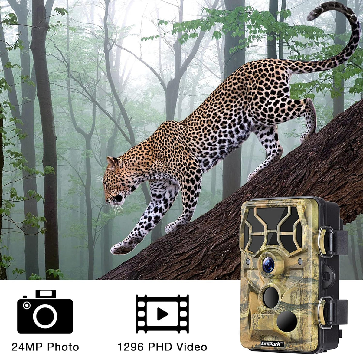 WiFi Trail Camera 24MP 1296P with No Glow Night Vision 82FT, IP66 Waterproof A5300