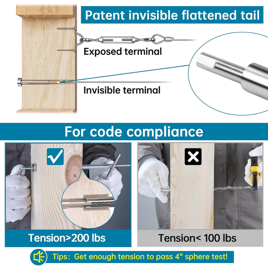 40Pair Invisible Cable Railing Kit T316 Stainless Steel X9963