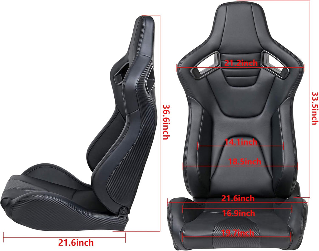 Pair of PVC Leather Racing Bucket Seats with Dual Sliders, Black O2544