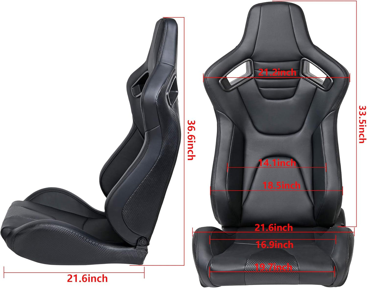 Pair of PVC Leather Racing Bucket Seats with Dual Sliders, Black O2544