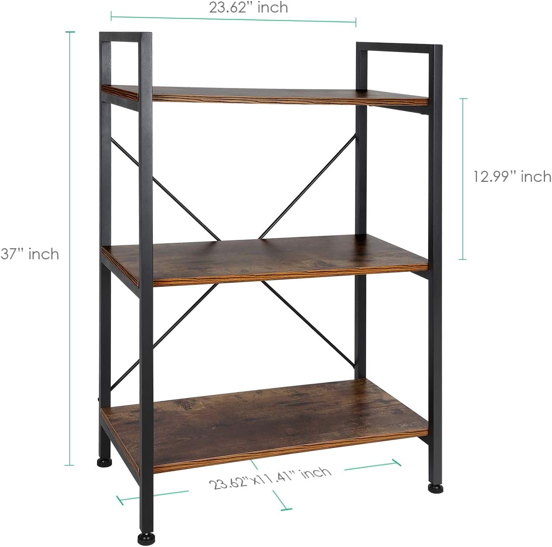 3-Tier Wood and Metal Bookshelf F18167