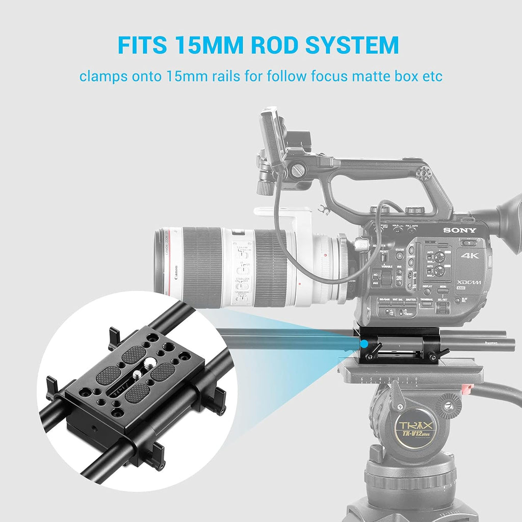 Camera Tripod Mounting Baseplate with 15mm Rod Clamp Rail Block Q405