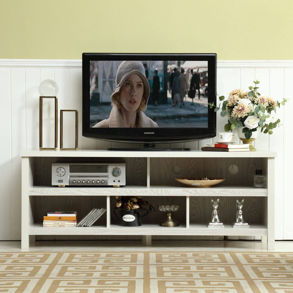 White 58-Inch Wood TV Console with Storage Cabinets N636940