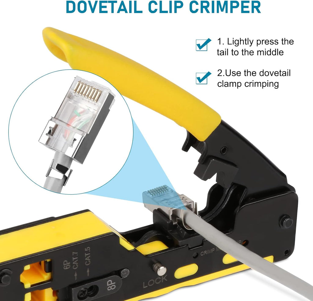 RJ45 Crimp Tool Kit Pass Thru Ethernet Crimping Tool Set for 8P8C Modular Connectors B6635