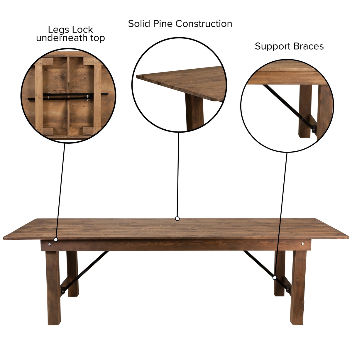 Antique Rustic Solid Pine Folding Farm Table M300