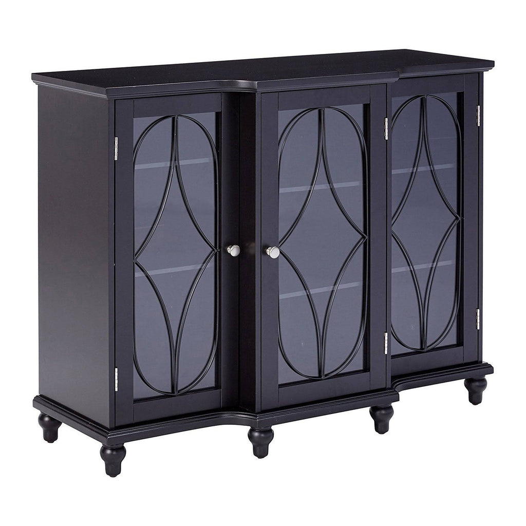 Black Wood Sideboard Buffet Console Table with Glass Cabinet Doors G293