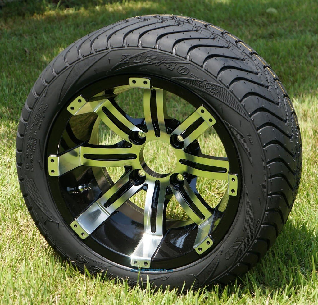 12 Tempest Machined/Black Wheels and 215/35-12 Low Profile DOT Tires Combo - Set of 4 L757210