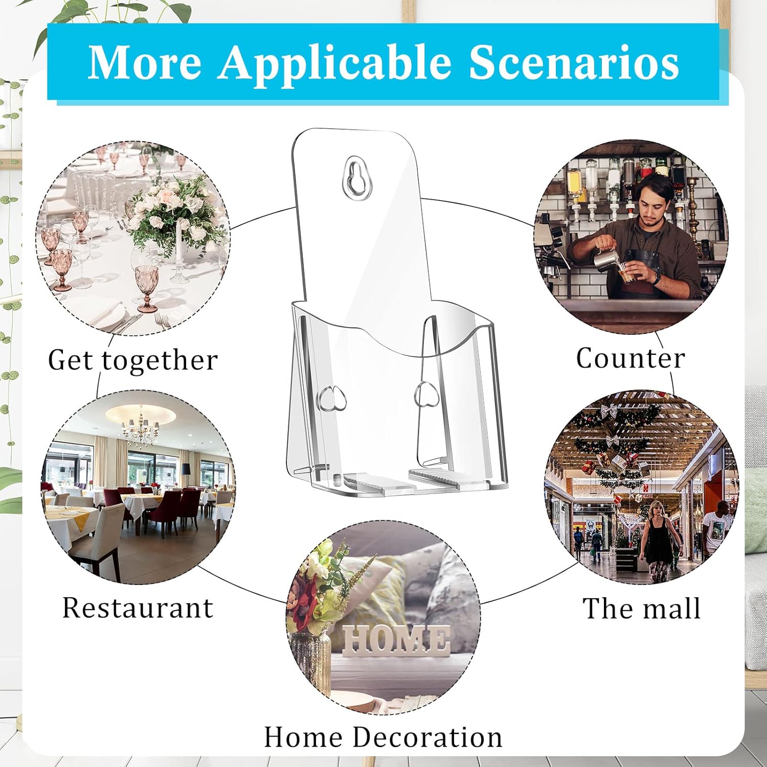 Clear Acrylic Brochure Holder with Adhesive Hooks, Pack of 2 T7242