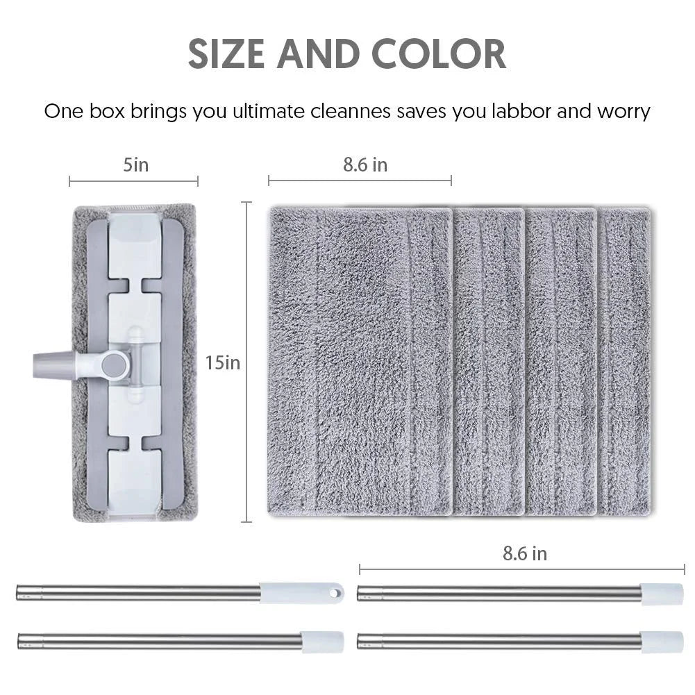 Microfiber Hardwood Floor Mop with 4 Washable Pads, 360 Rotation Flat Mop with Stainless Steel Handle O377
