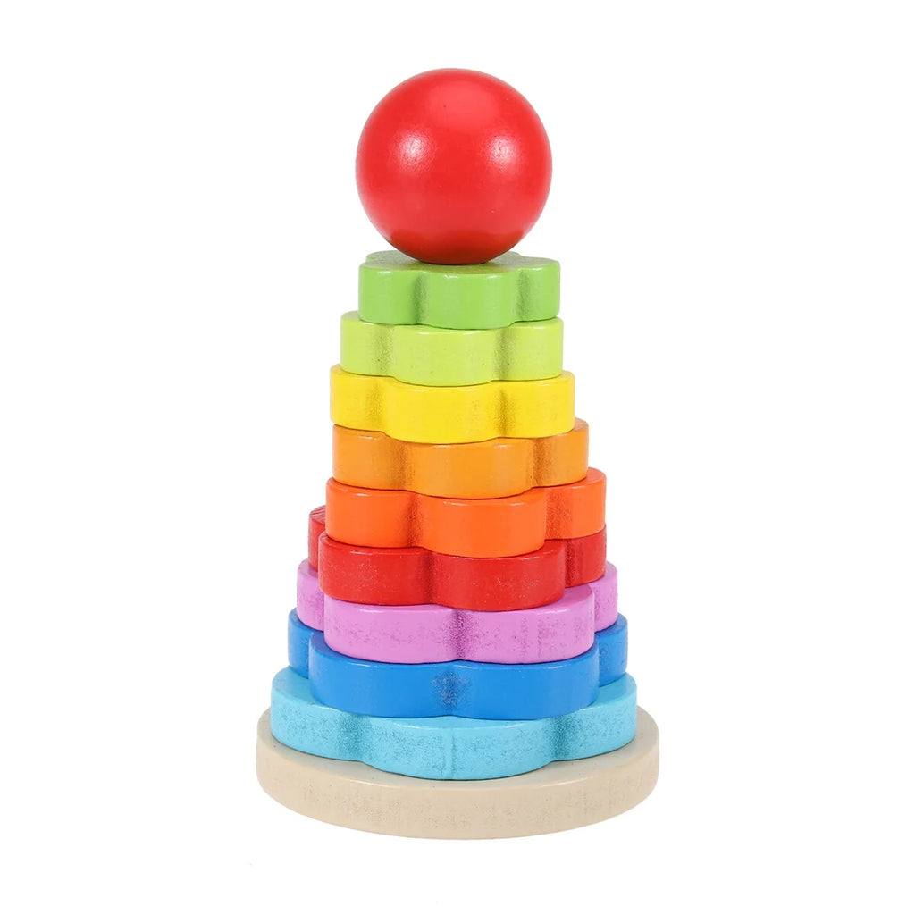 Rainbow Stacking Game Toy Circle Building Blocks Tower Educational Wooden Toy L841022