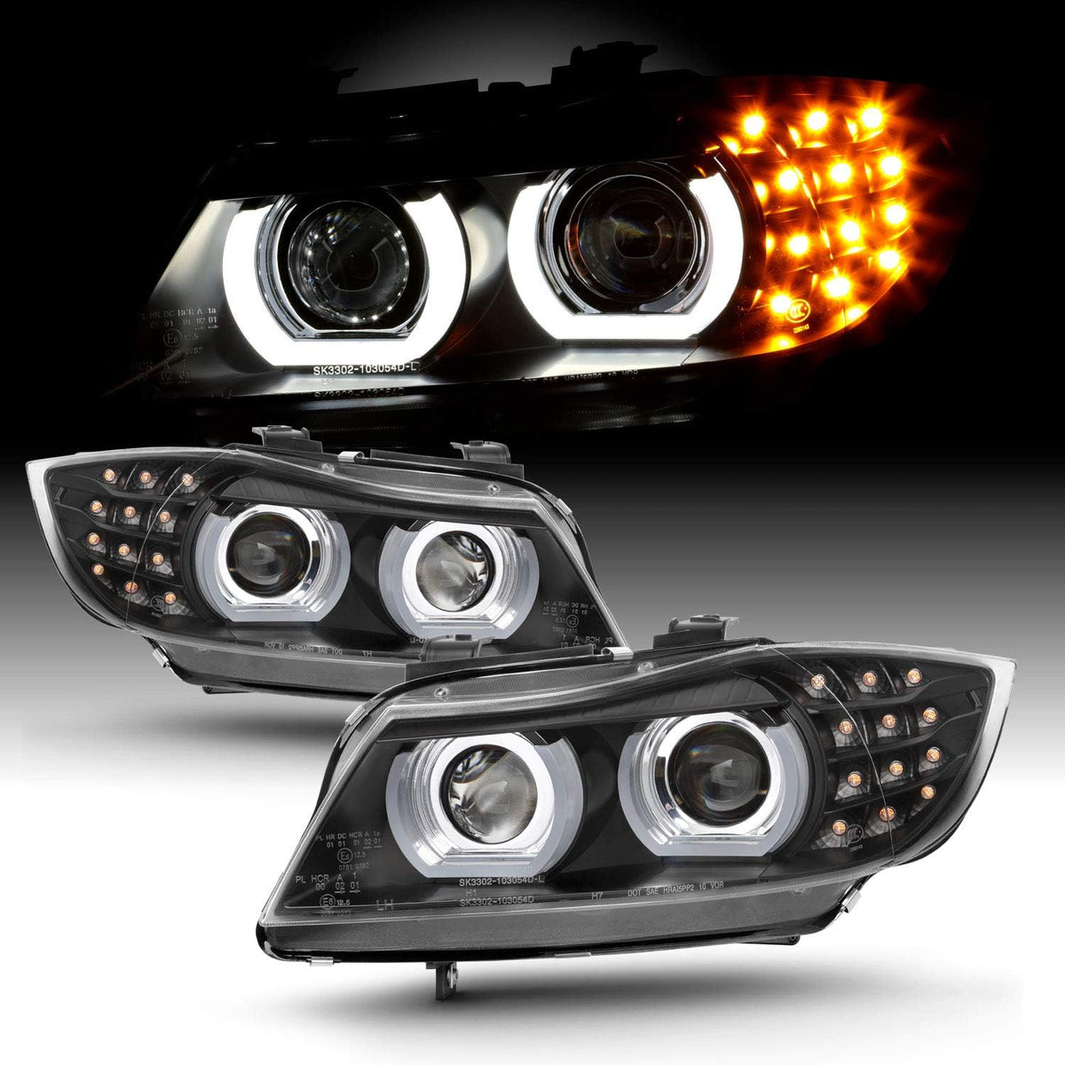 Black Halogen Projector Headlights with LED Turn Signal O4931
