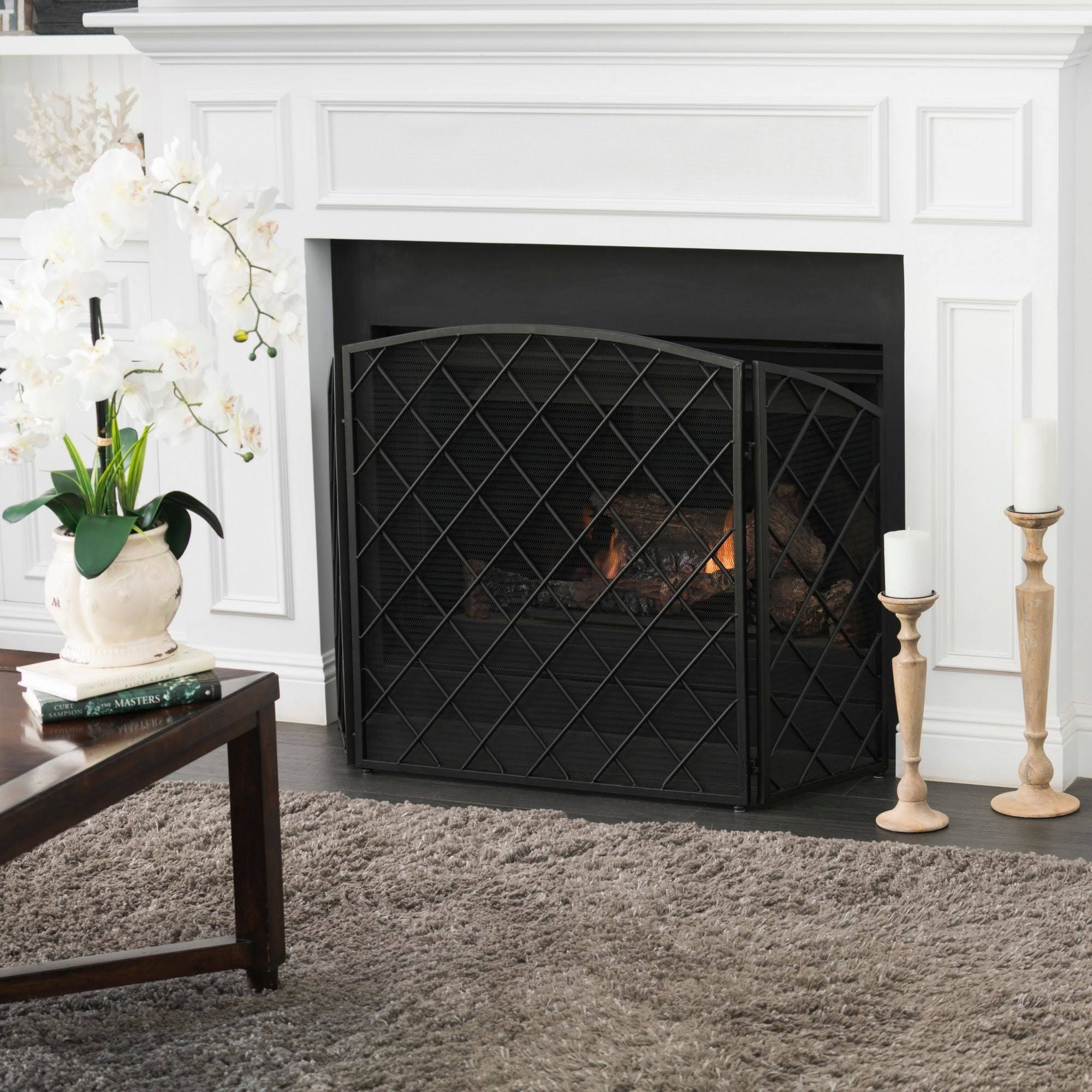 Black Contemporary Three Panel Fireplace Screen X852