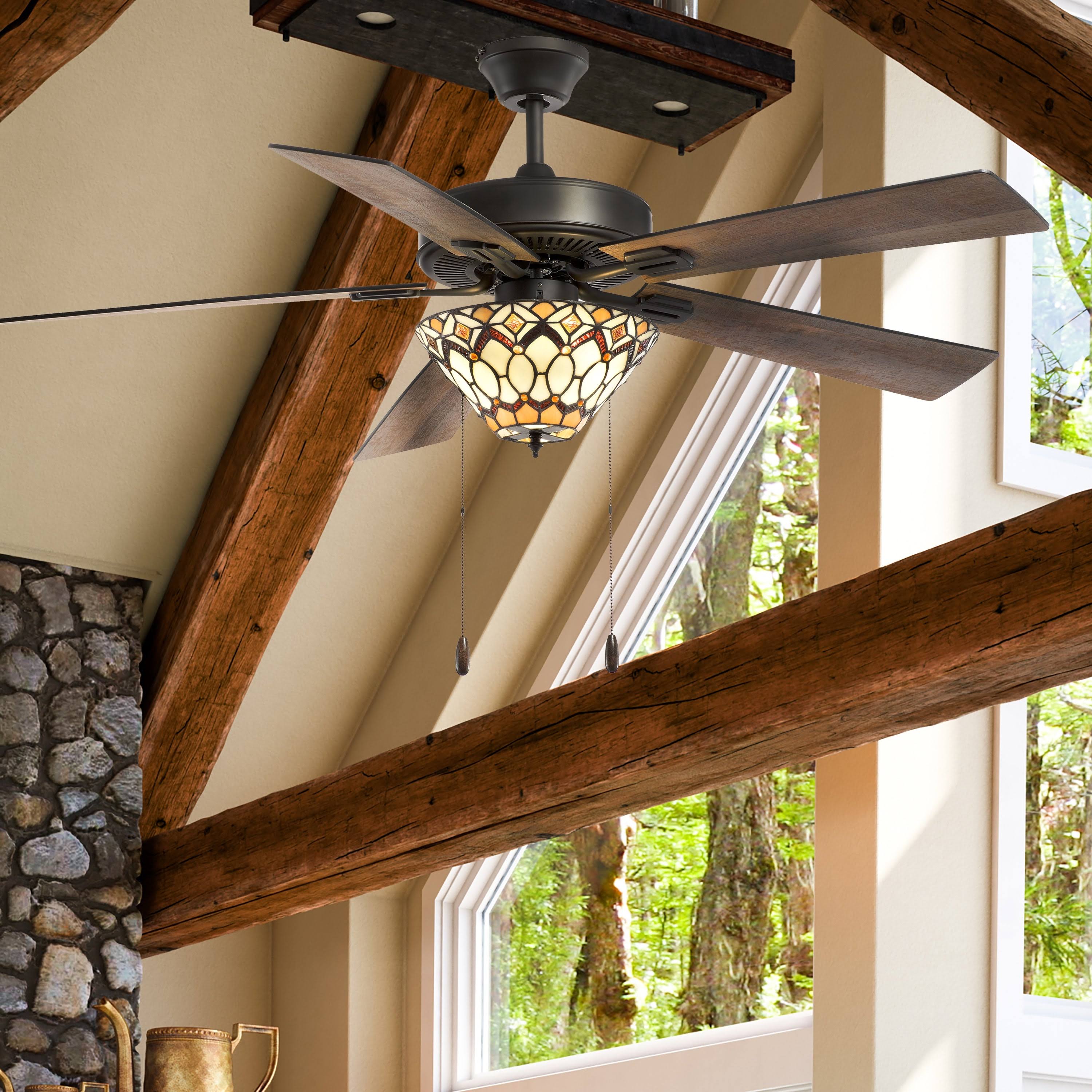 52x22 5-Blade LED Stained Glass Lighted Ceiling Fan E188038