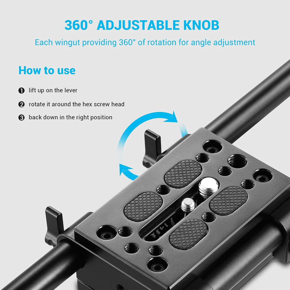 Camera Tripod Mounting Baseplate with 15mm Rod Clamp Rail Block Q405