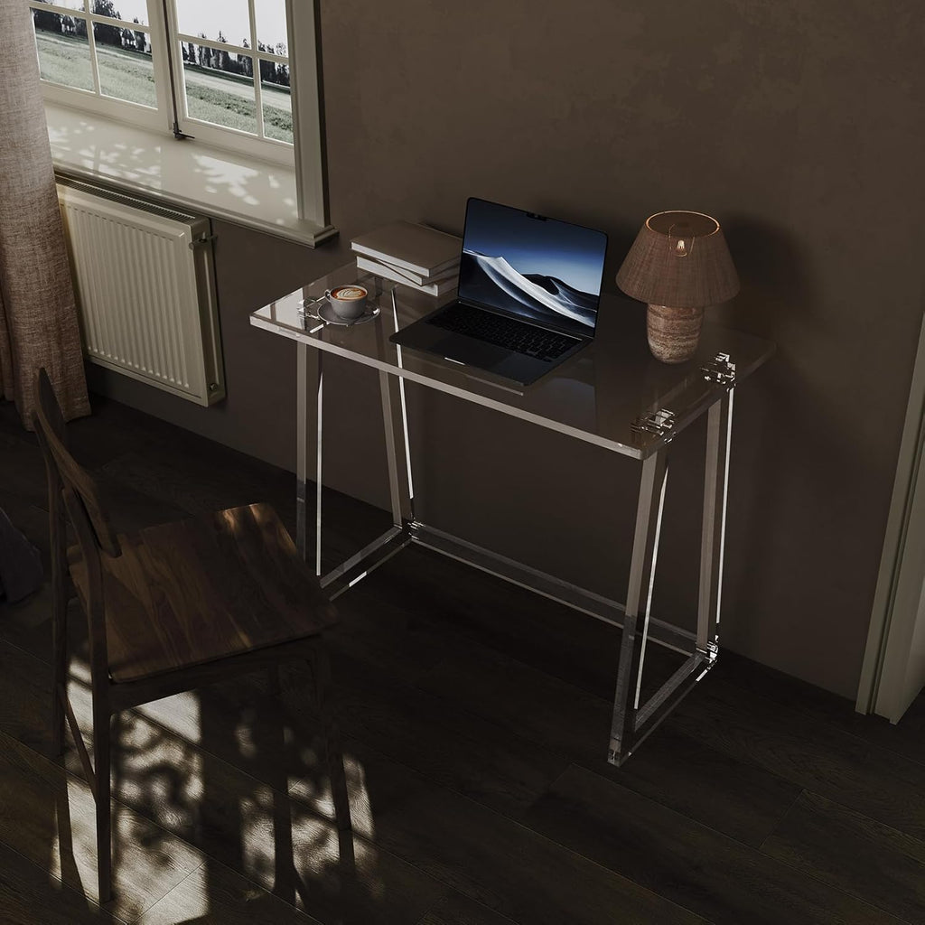 Clear Acrylic Desk 35.4 Inch with Trapezoid-shaped Legs M789
