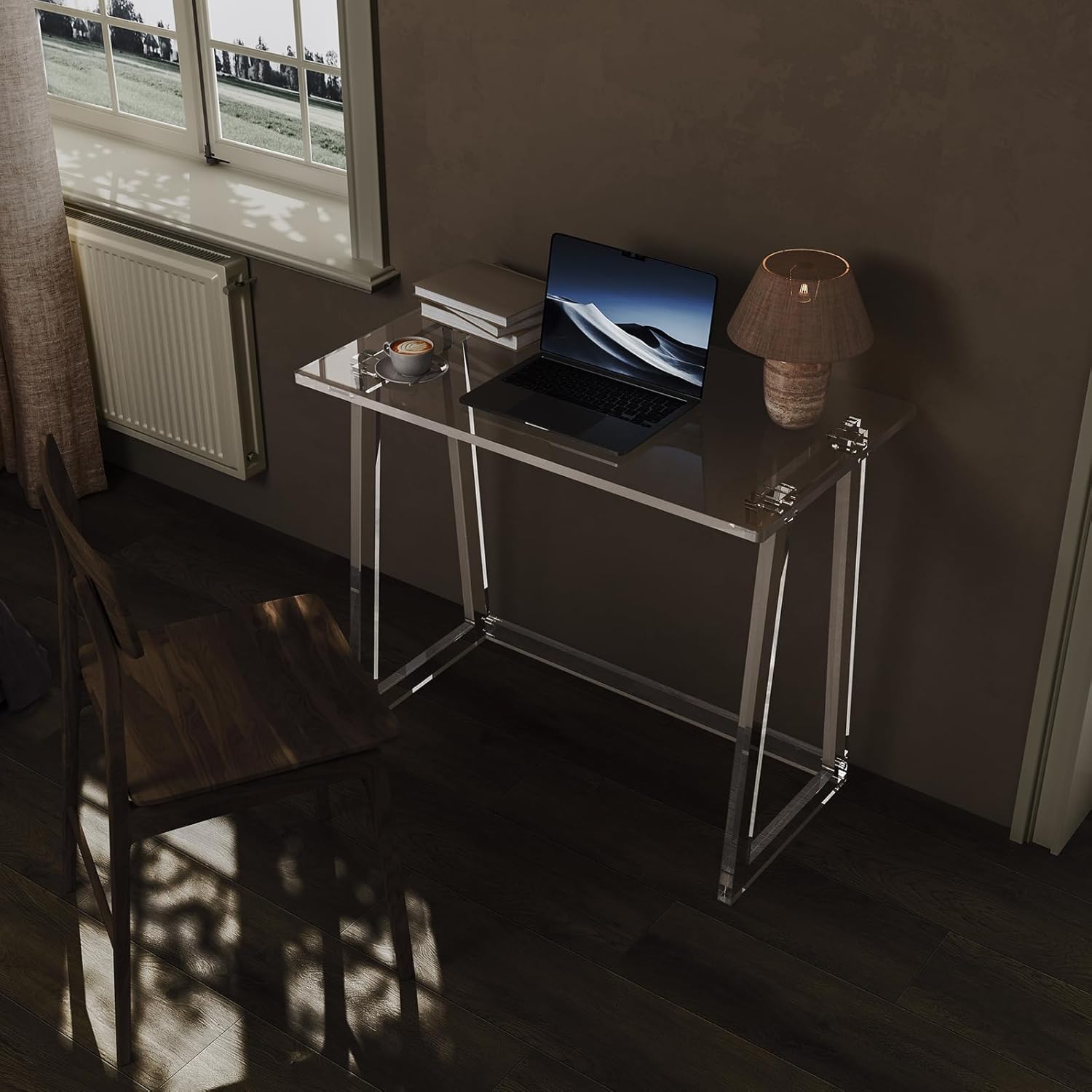 Clear Acrylic Desk 35.4 Inch with Trapezoid-shaped Legs M789