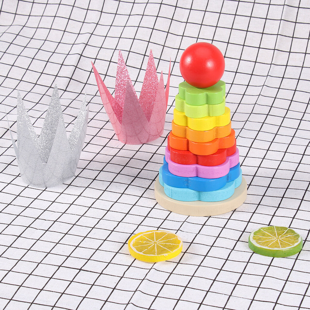 Rainbow Stacking Game Toy Circle Building Blocks Tower Educational Wooden Toy L841022