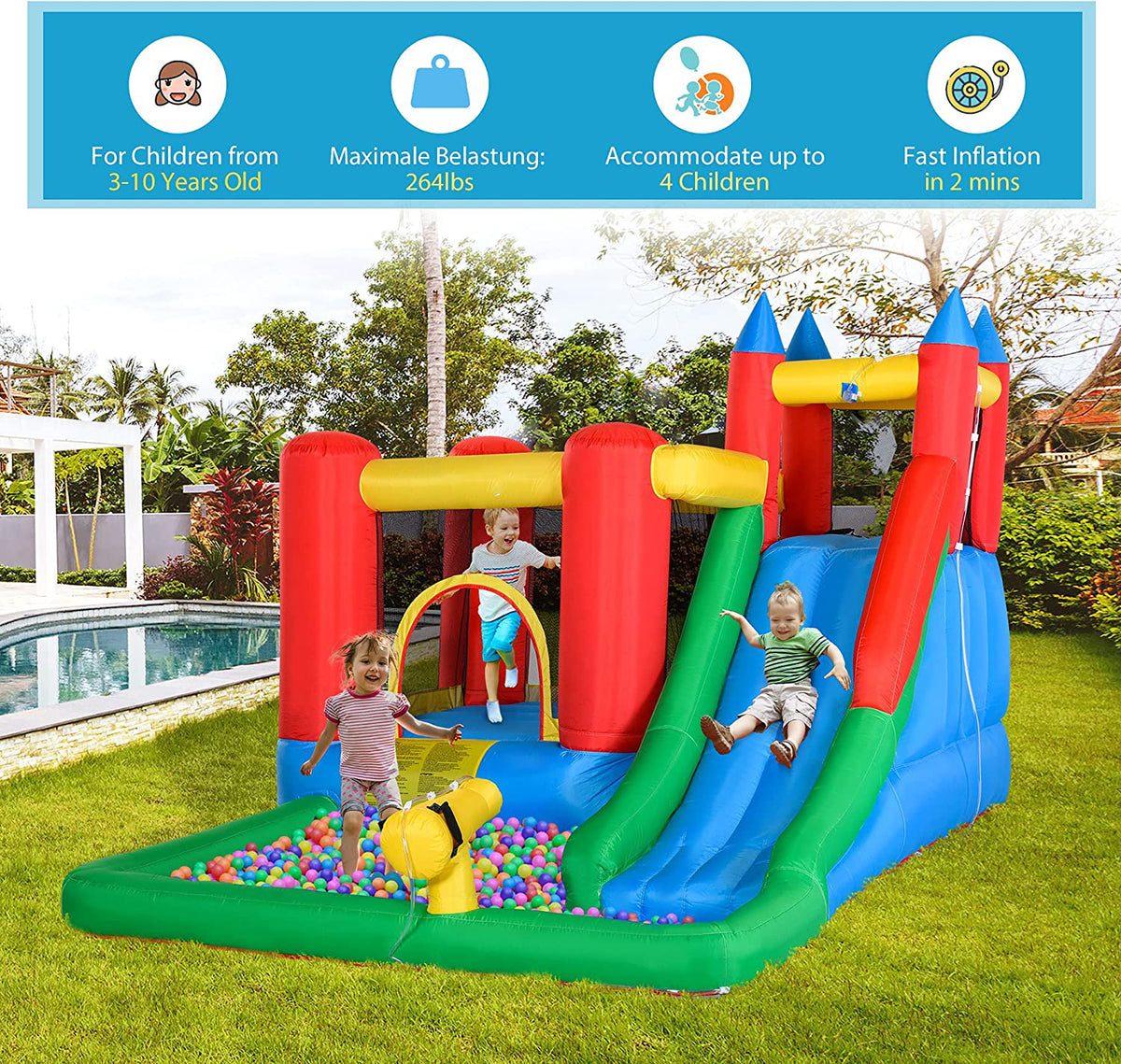 6 in 1 Inflatable Water Slide Bounce House with Air Blower T617