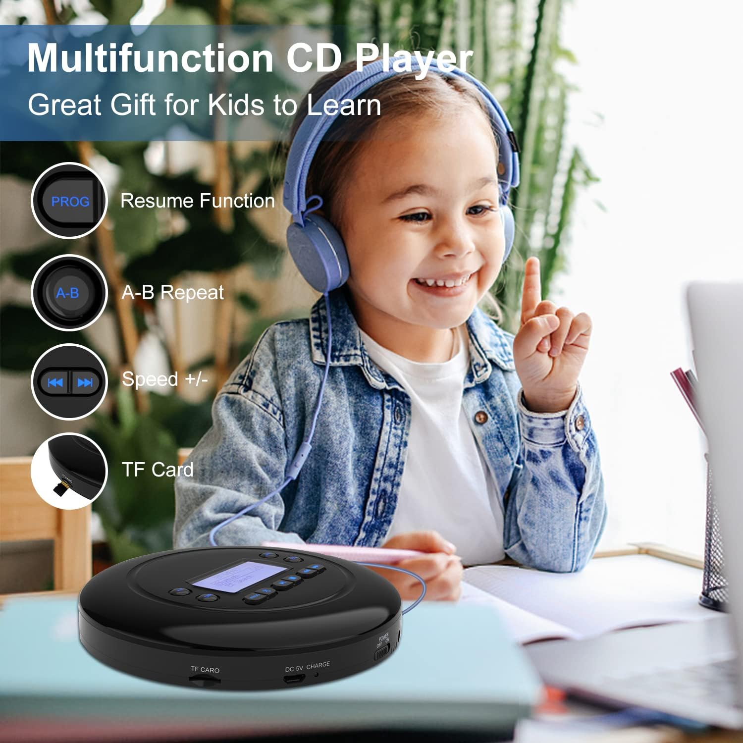 Pack of 2 Portable Bluetooth CD Player with Dual Headphone Jack O415516