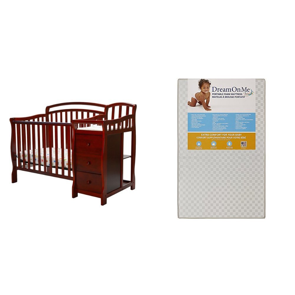 White 4 in 1 Mini Crib and Dressing Table Combo with 3 Portable Crib Mattress C12408
