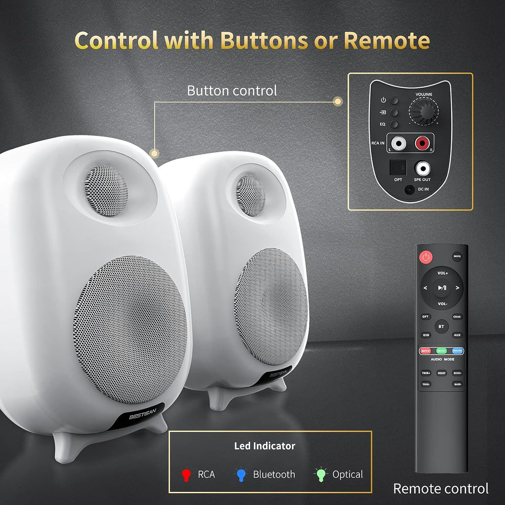 Bookshelf Speakers with Bluetooth 5.0 and Optical Input R3603