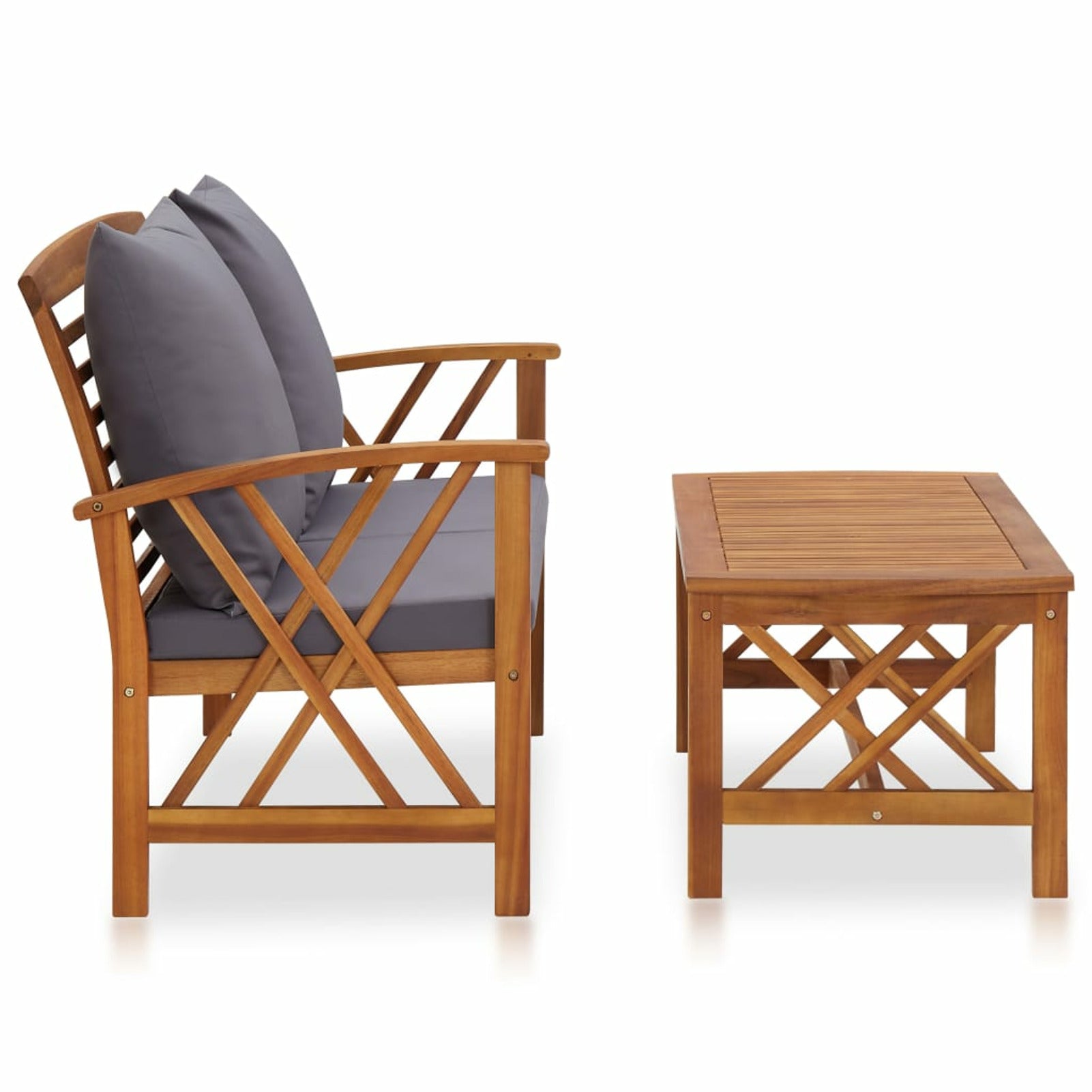 2 Piece Solid Acacia Wood Garden Set with Cushions J175393