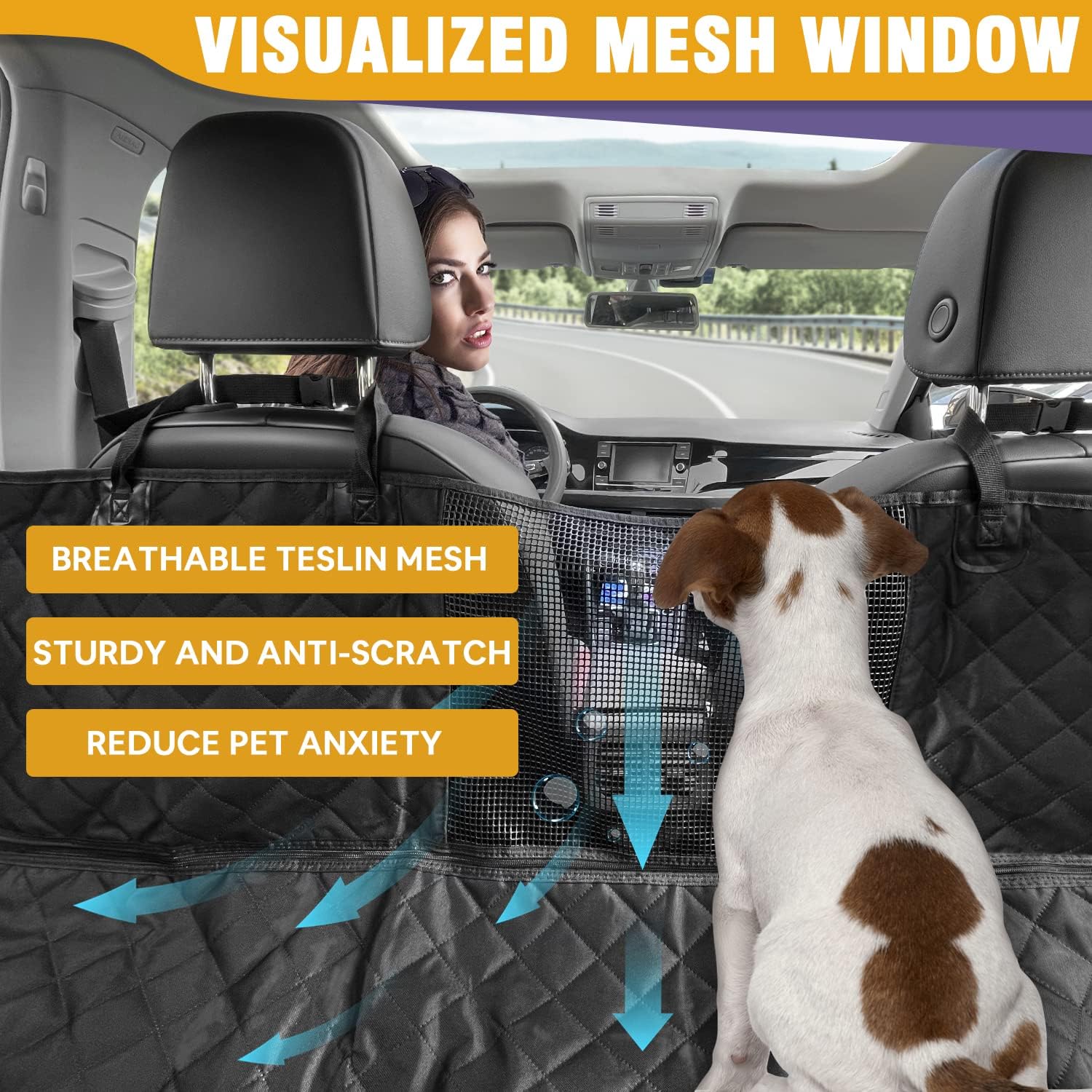 4-in-1 Waterproof Dog Car Seat Cover with Mesh Window, 55 x 58 in, Pack of 2 C18387
