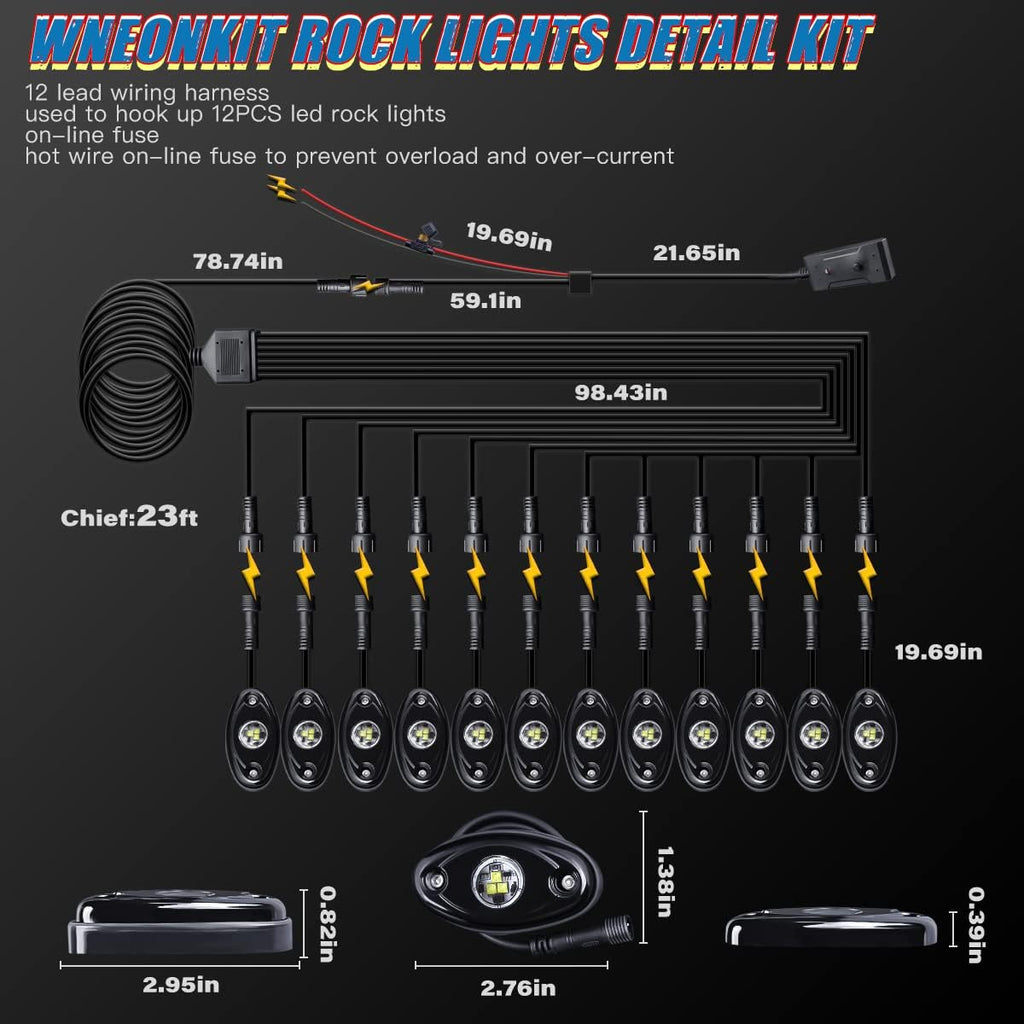 White 12Pods Led Rock Lights Kit with Switch Harness E45762
