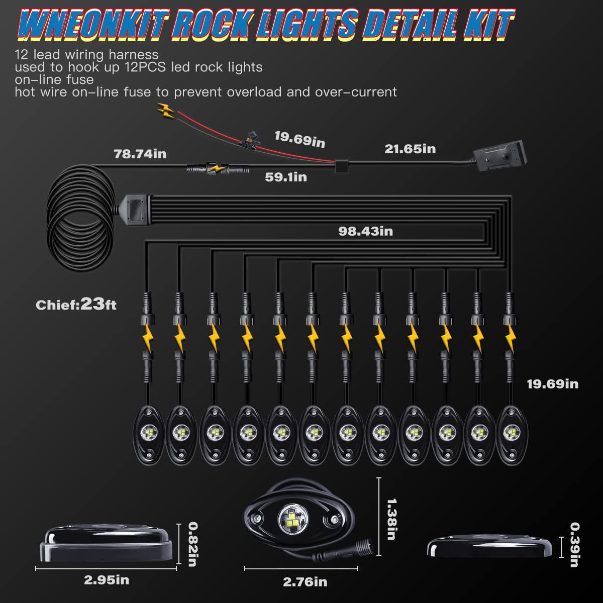 White 12Pods Led Rock Lights Kit with Switch Harness E45762