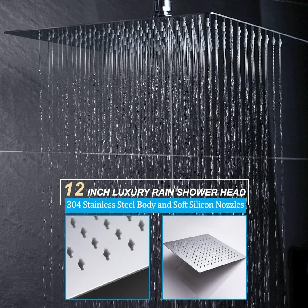 12 Inch Thermostatic Rain Shower System Wall Mounted Combo Set (Chrome) T3788
