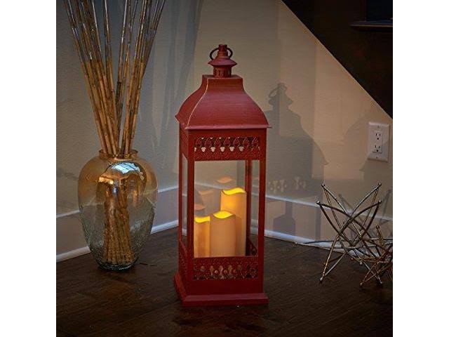 Red Triple LED Candle Lantern L824888