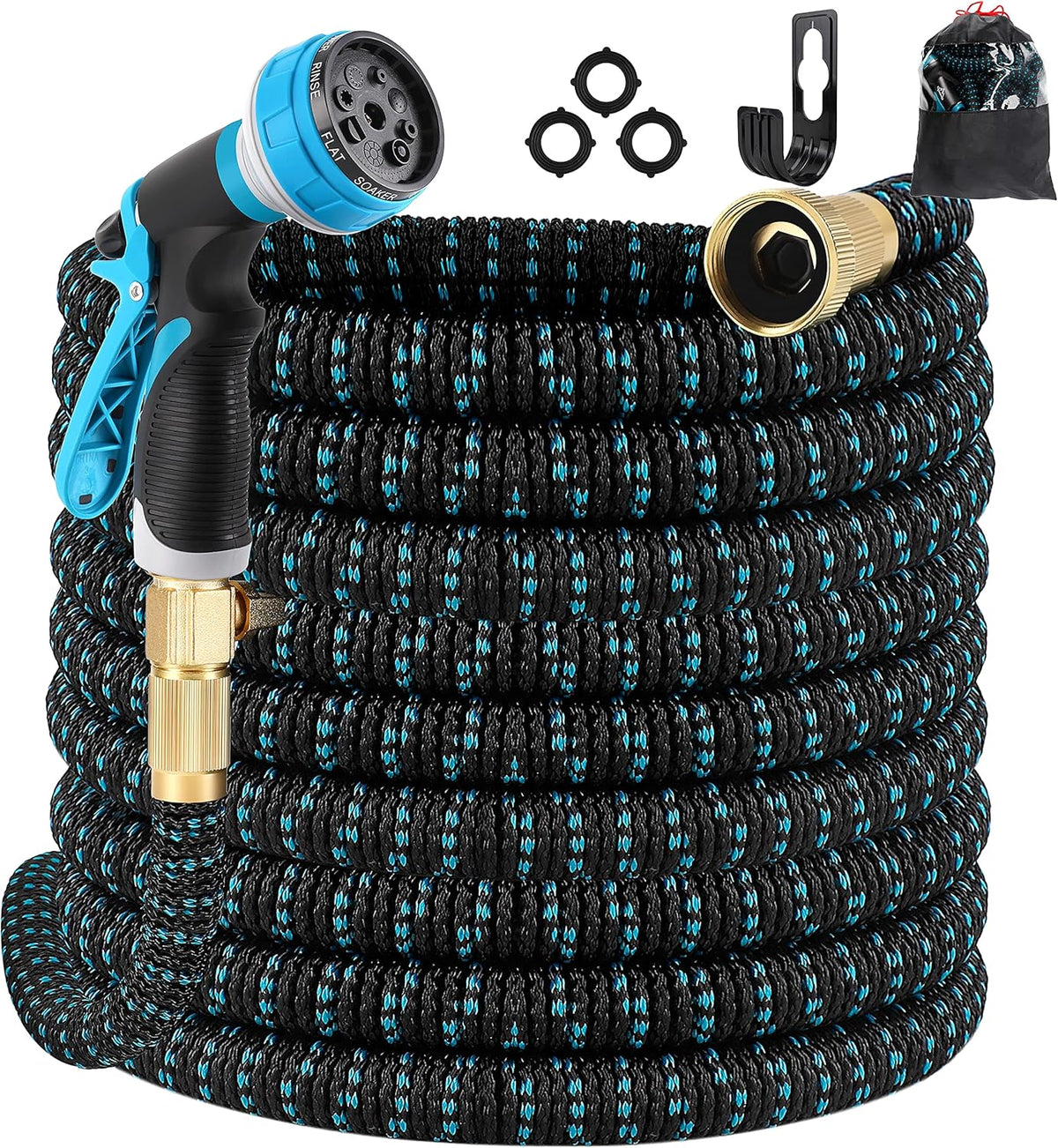 100ft Expandable Garden Hose with 10 Function Spray Nozzle, Solid Brass Fittings, Pack of 2 S735