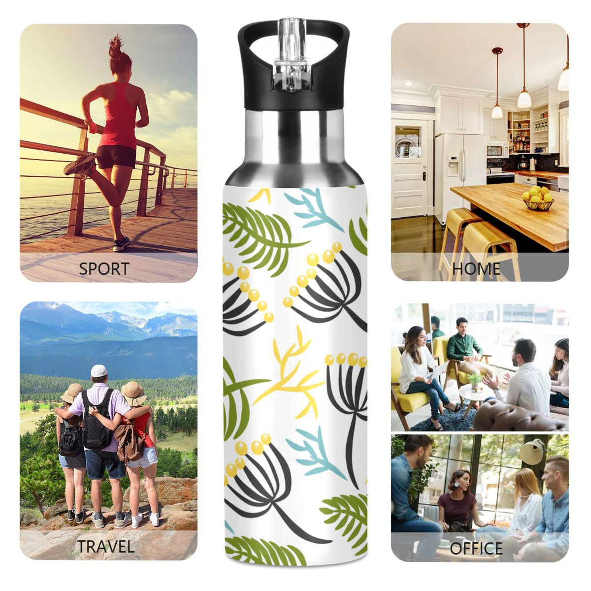 20 oz Insulated Stainless Steel Water Bottle with Straw Lid V534324