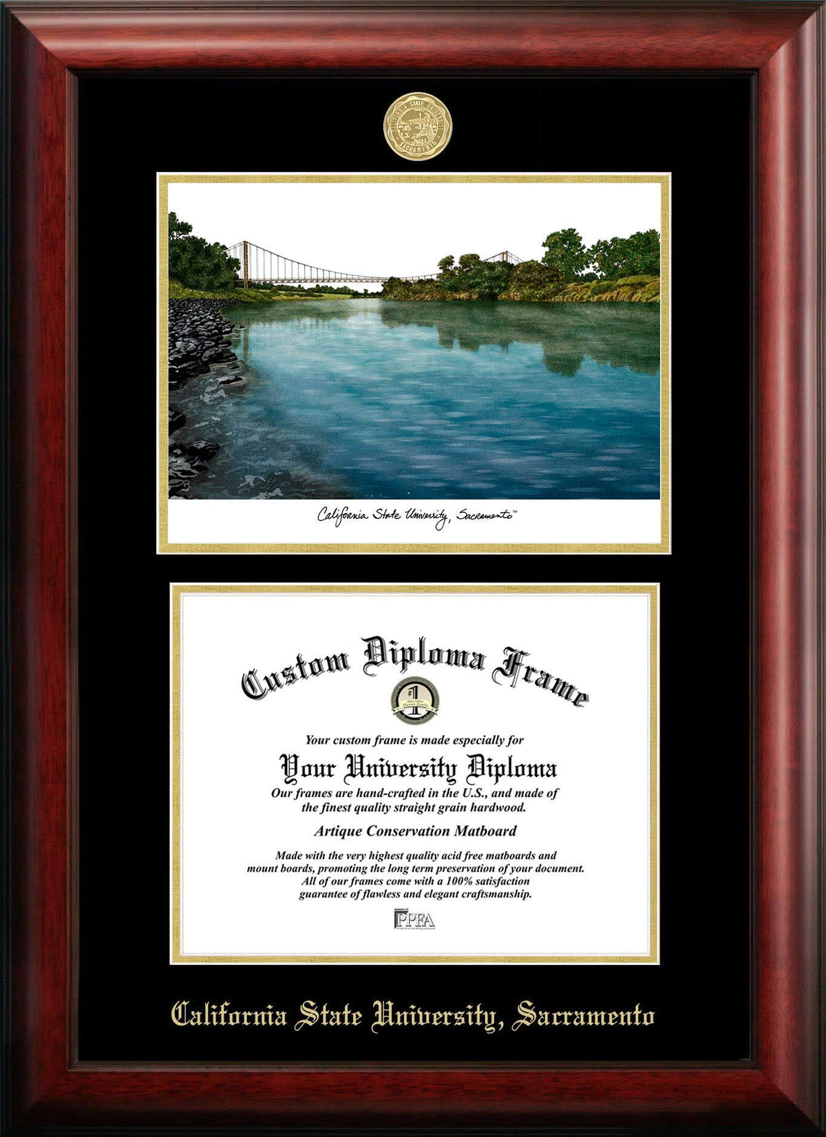 Gold Embossed Diploma Frame with Campus Images Lithograph J477367