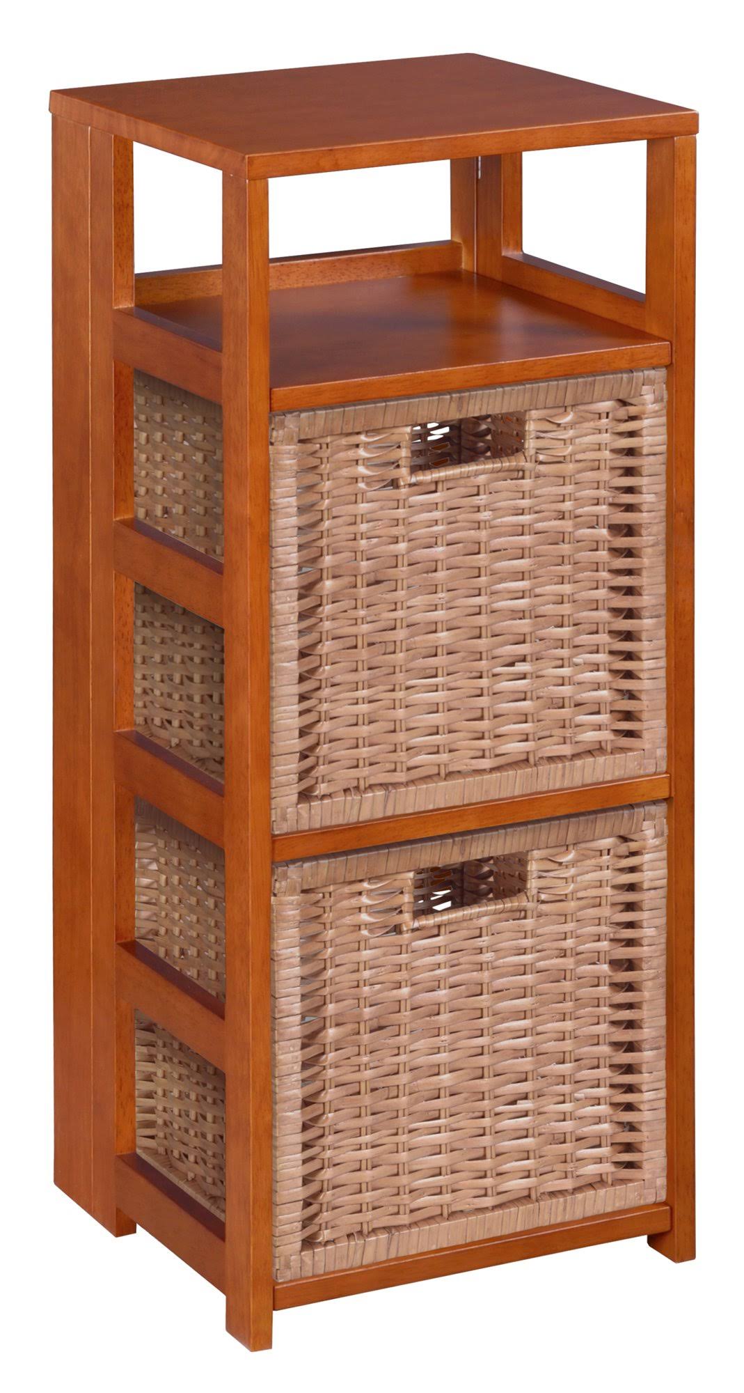 Square Folding Bookcase with 2 Full Size Wicker Storage Baskets O924