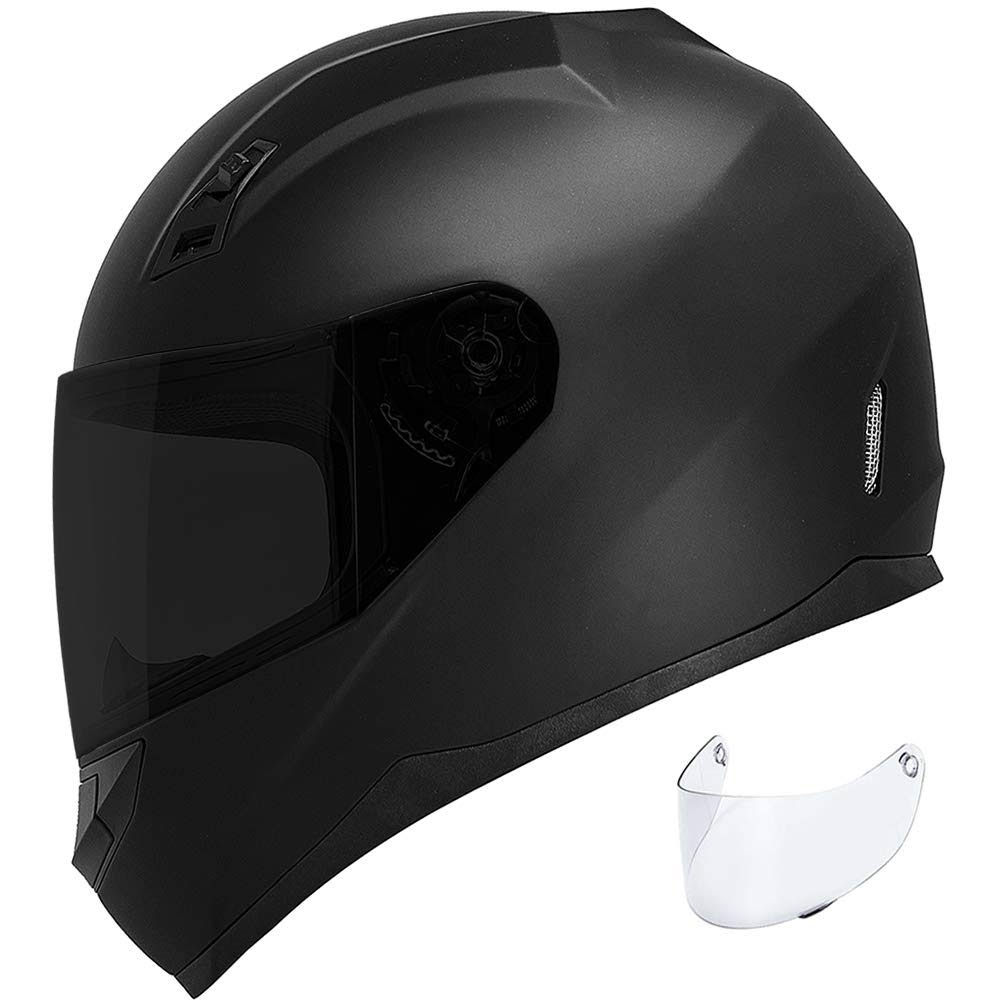 Matte Black Full Face Motorcycle Helmet with Clear and Tinted Visors G214