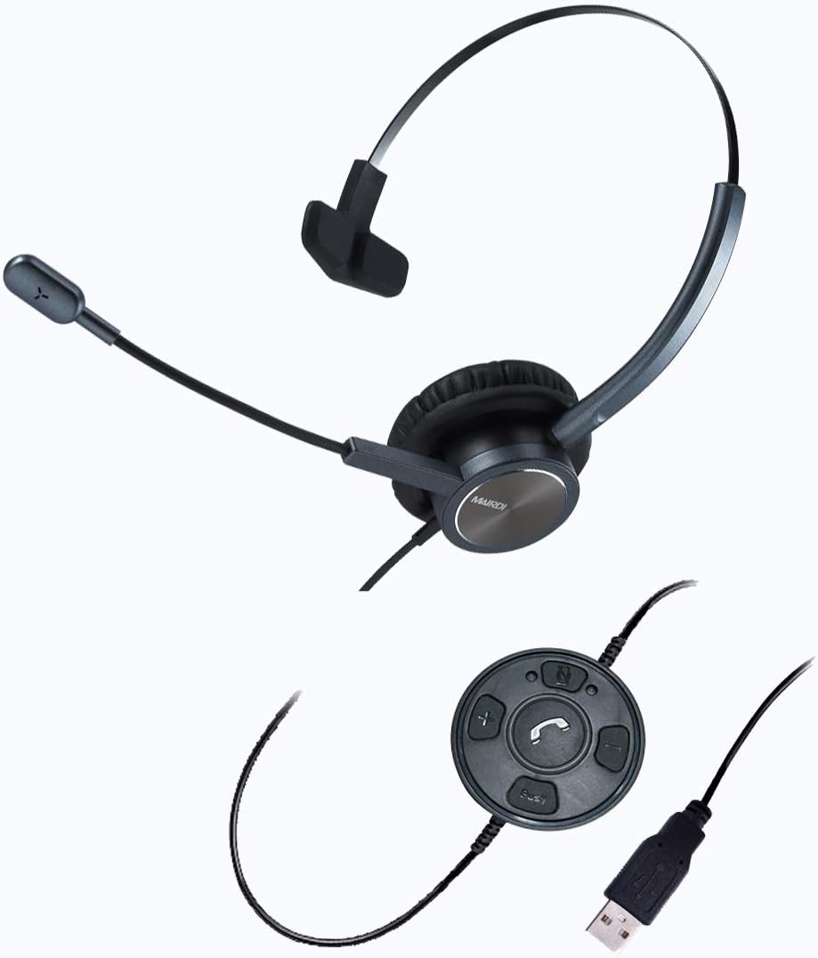 USB Headset with Noise Cancelling Microphone, Mono PC Headset with Busy Light Indicator X464