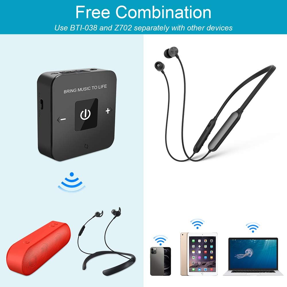 Wireless Headphones with Bluetooth Transmitter Adapter, Bluetooth 5.0 Rechargeable Earbuds Headset A39208