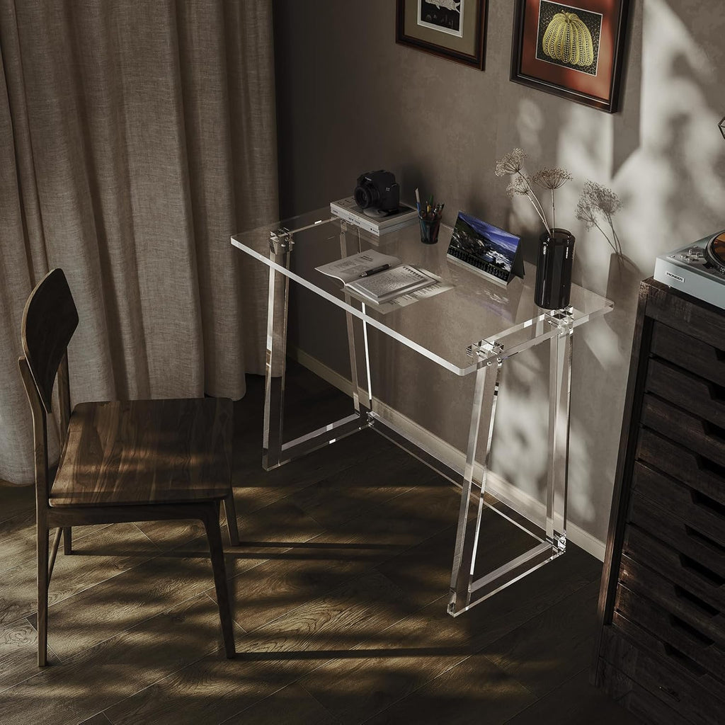 Clear Acrylic Desk 35.4 Inch with Trapezoid-shaped Legs M789