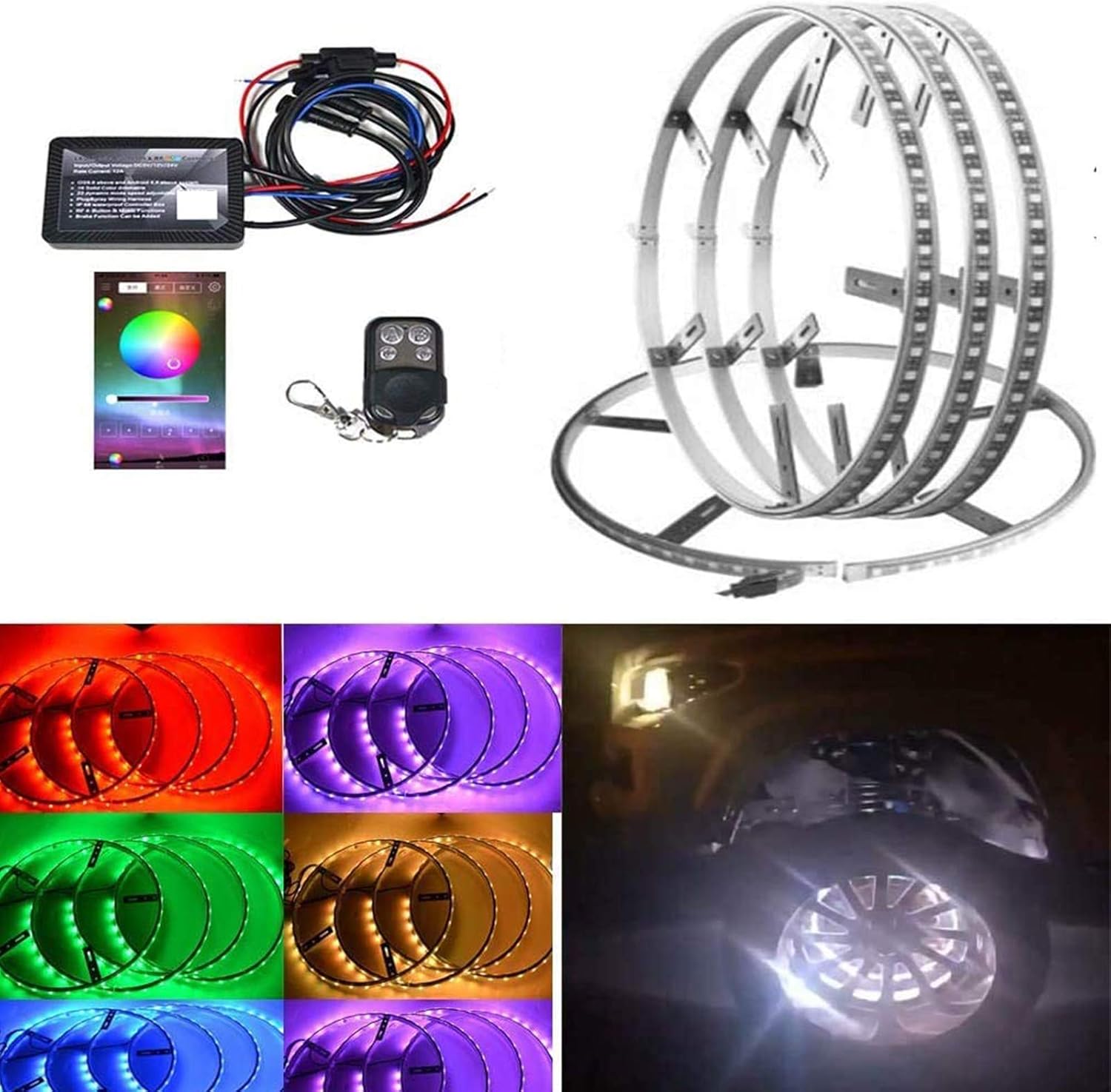 15.5 in 4 PCS 576 LEDs Double-Sided RGBW Wheel Rim Light Kit Q3432