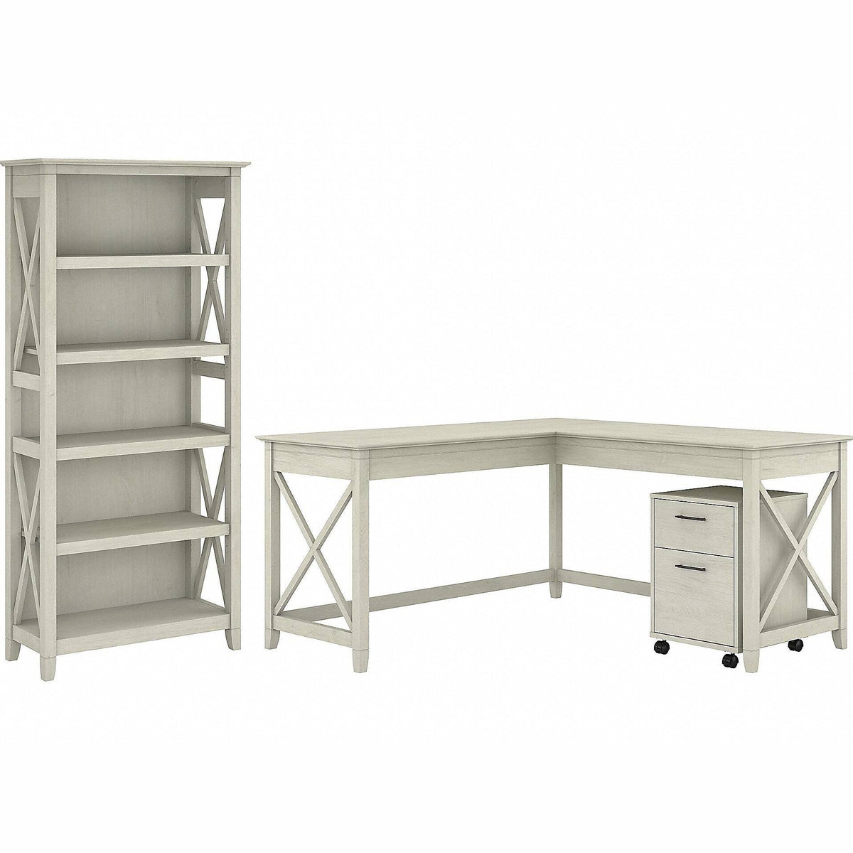 L Shaped Desk with 2 Drawer Mobile File Cabinet and 5 Shelf Bookcase V155387