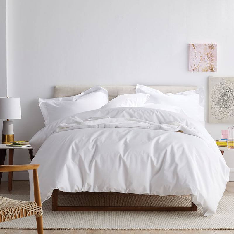 Cotton 300-Thread Count Cotton Percale Queen Deep Pocket Fitted Sheet J1713