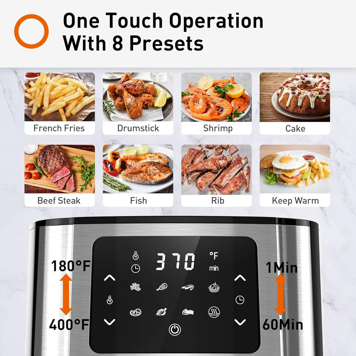 Black 5.8Qt Air Fryer Toaster Oven with 8 Presets O805