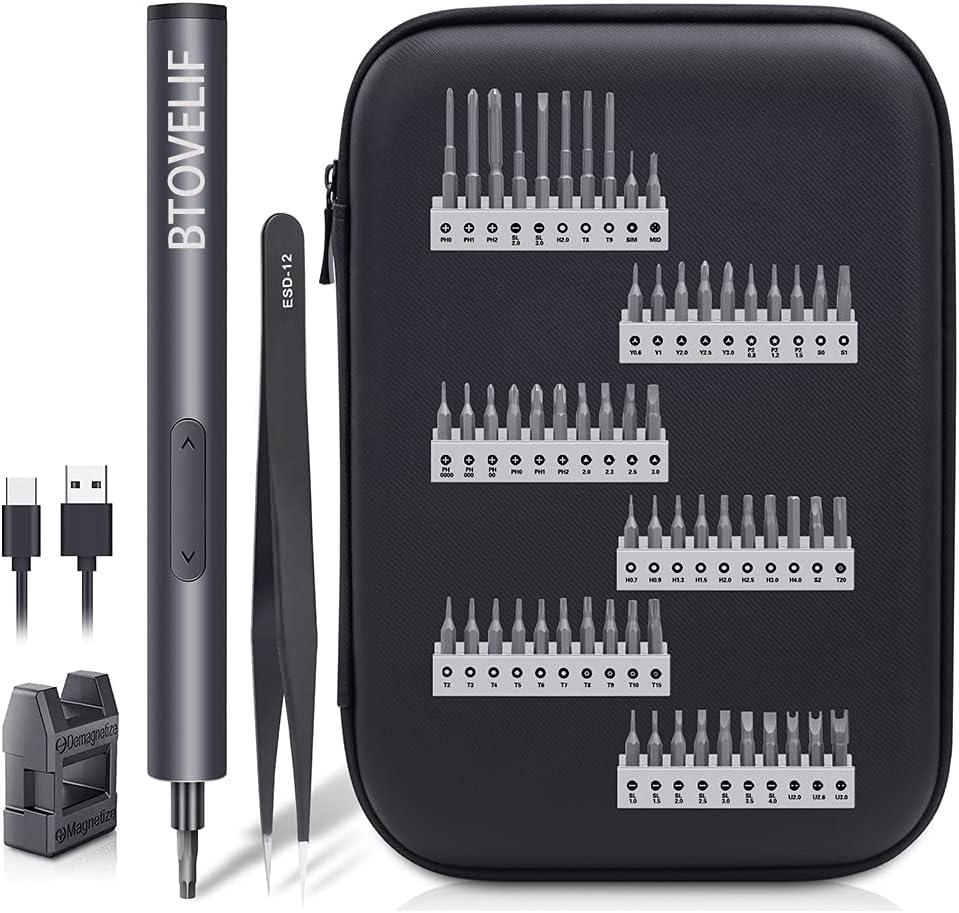 Mini Electric Screwdriver with 60 Magnetic Precision Bits, 3.7V Rechargeable N219