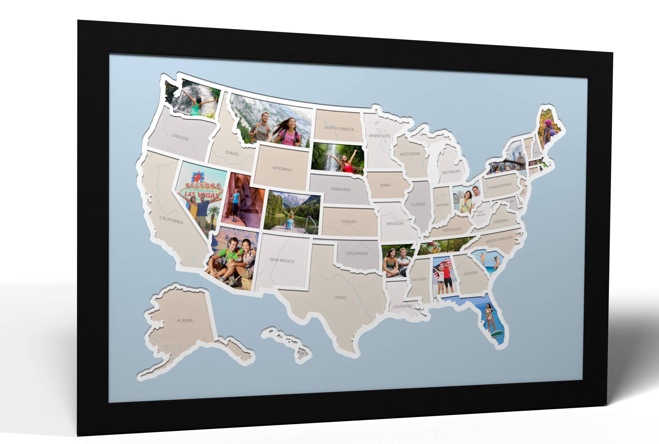 50 States USA Photo Map (Caribbean, Black Frame) E736152
