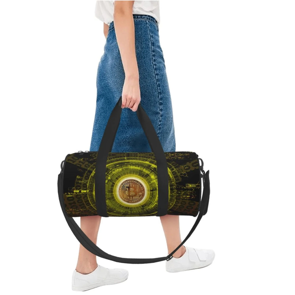 Gold Bitcoin Blockchain Cryptocurrency Unisex Large Duffle Bag Q583