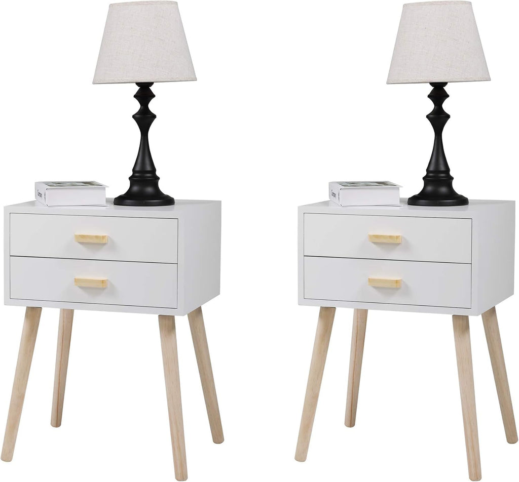 Set of 2 Light Blue Wood Nightstand with 2 Drawers H508