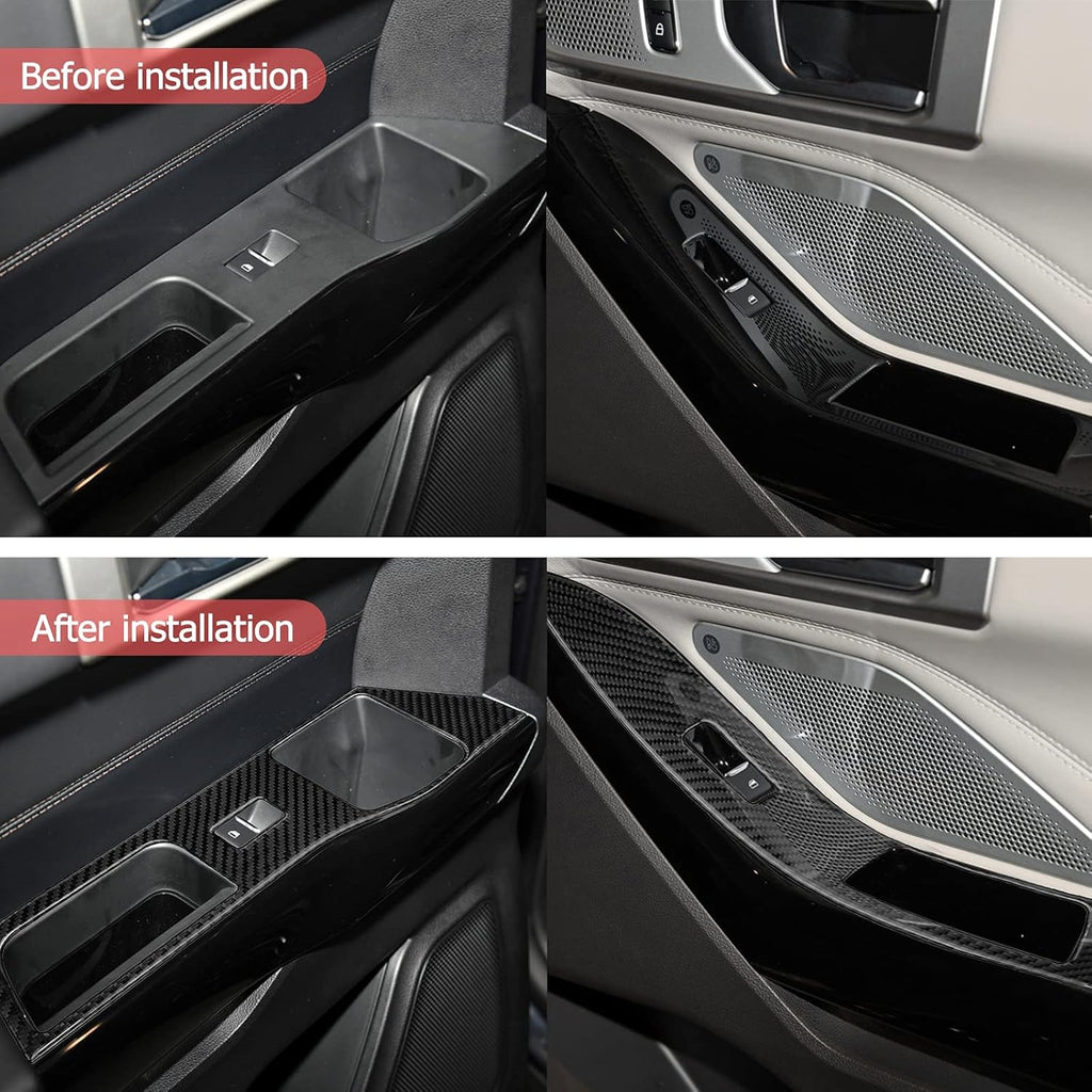 Carbon Fiber Window Lift Switch Panel Cover Trim Decal Stickers (Black) Pack of 2 V978