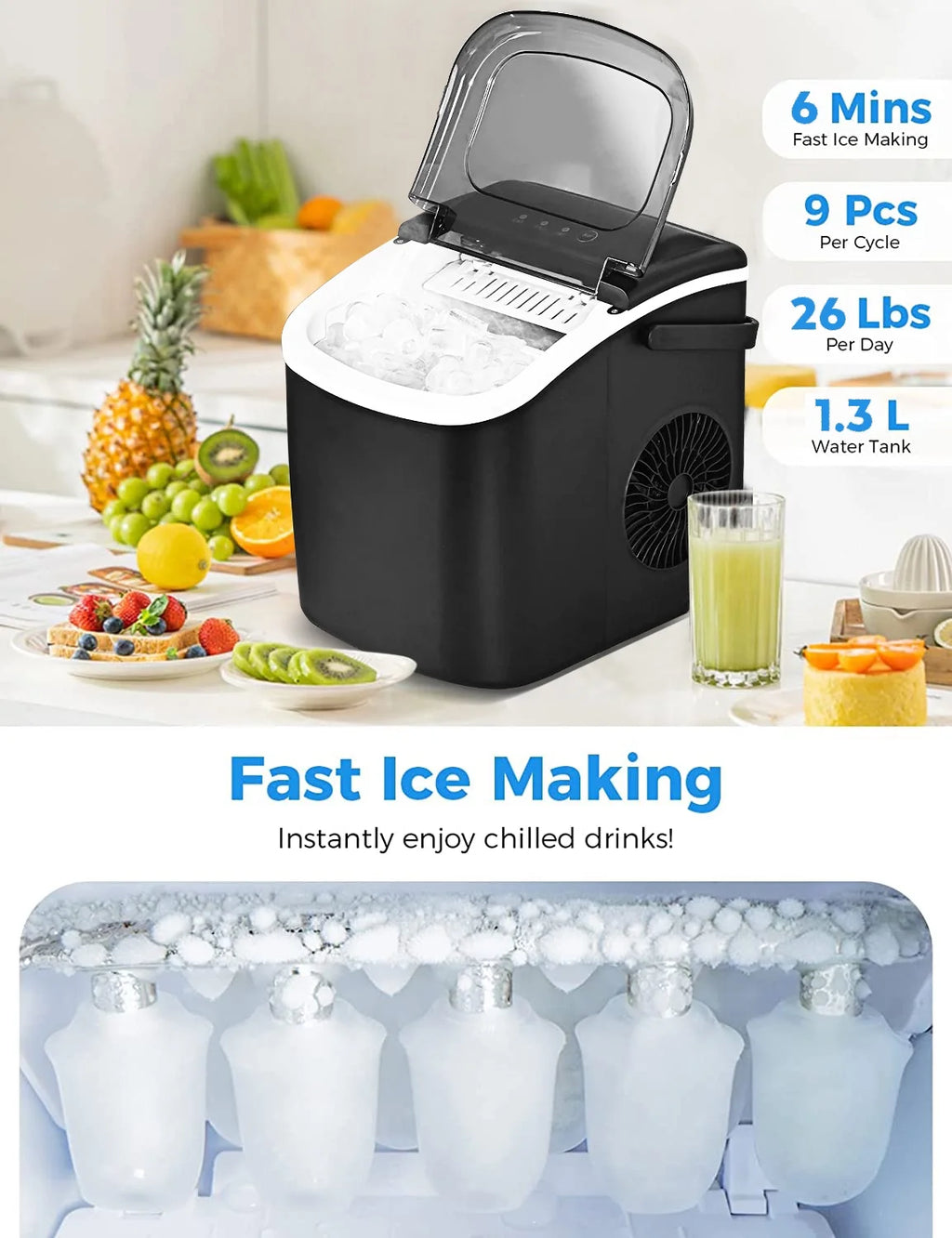 Black Countertop Ice Maker with Handle E805