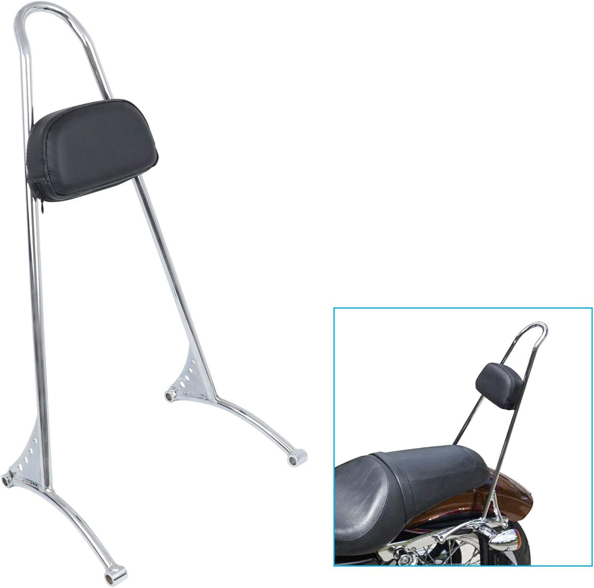 Black 20" Tall Passenger Sissy Bar with Backrest Pad H22735